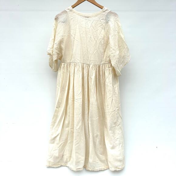 World Of Crow Boxy Sleeve Summer Dress Cotton Cottagecore Boho Cream XS Prairie - Picture 3 of 11
